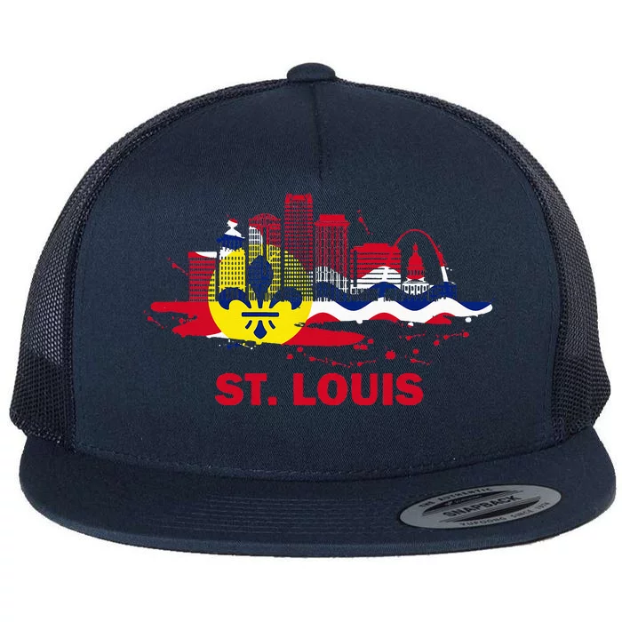 St. Louis City Flag Downtown Skyline St. Louis Skyline Flat Bill Trucker Hat