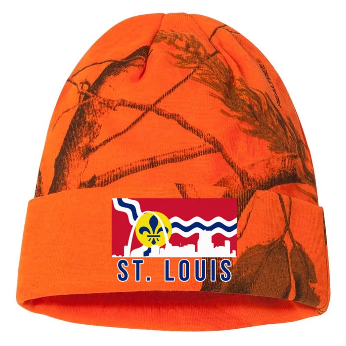 St. Louis City Skyline On St. Louis Fleur De Lis Flag Pullover Hoodie Kati - 12in Camo Beanie