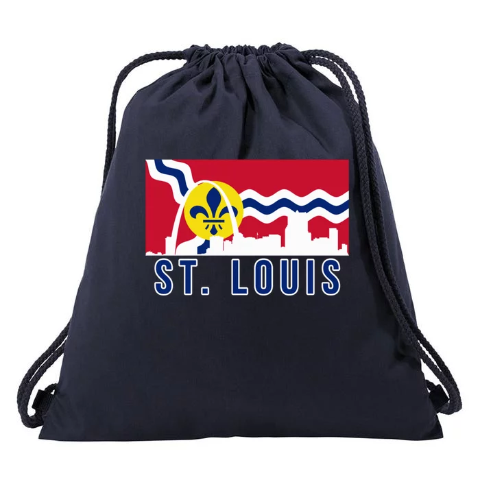 St. Louis City Skyline On St. Louis Fleur De Lis Flag Pullover Hoodie Drawstring Bag