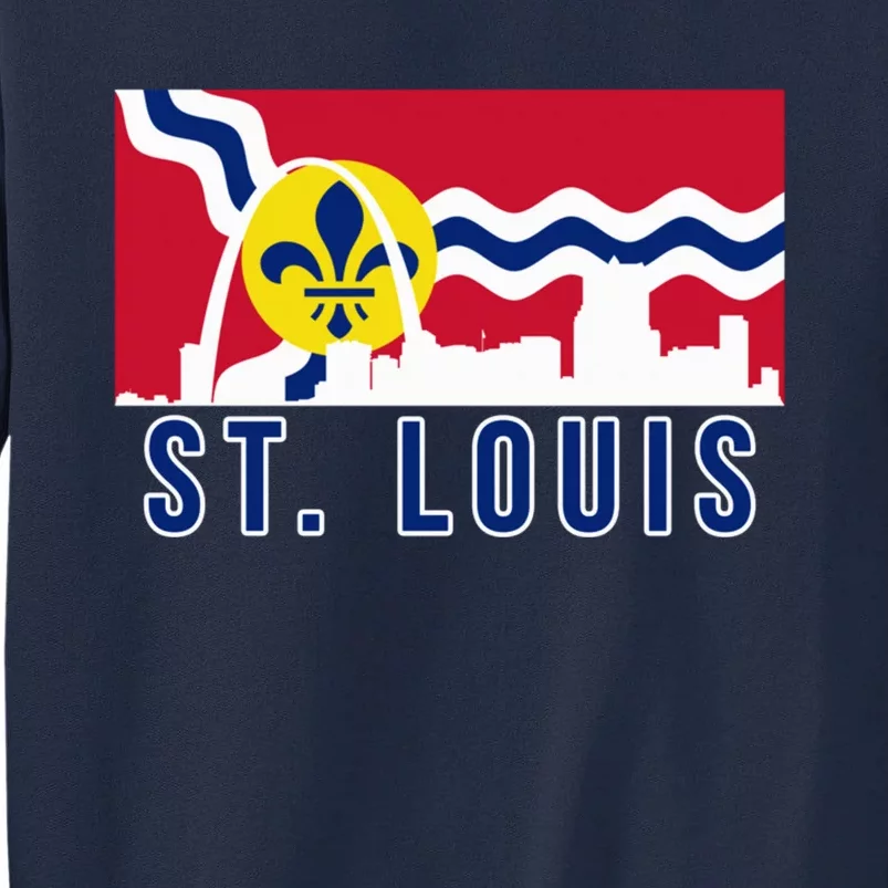 St. Louis City Skyline On St. Louis Fleur De Lis Flag Pullover Hoodie Tall Sweatshirt