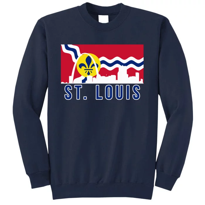 St. Louis City Skyline On St. Louis Fleur De Lis Flag Pullover Hoodie Tall Sweatshirt