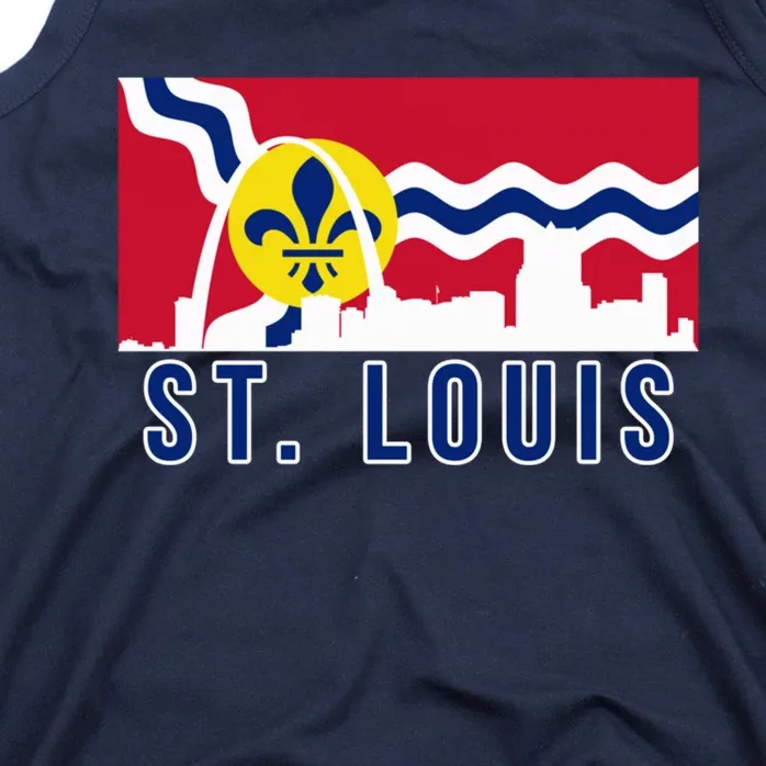 St. Louis City Skyline On St. Louis Fleur De Lis Flag Pullover Hoodie Tank Top