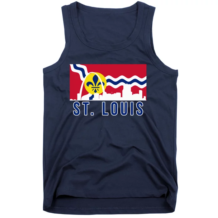 St. Louis City Skyline On St. Louis Fleur De Lis Flag Pullover Hoodie Tank Top