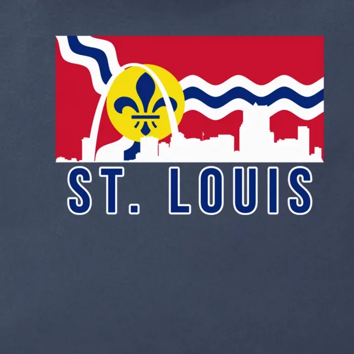 St. Louis City Skyline On St. Louis Fleur De Lis Flag Pullover Hoodie Zip Tote Bag