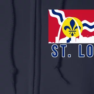 St. Louis City Skyline On St. Louis Fleur De Lis Flag Pullover Hoodie Full Zip Hoodie