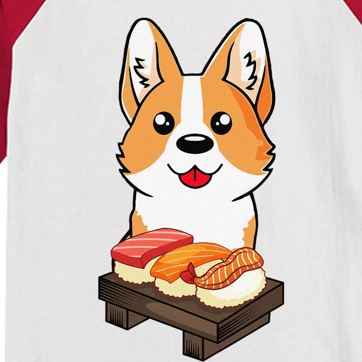 Sushi Life Corgi Dog Lover Kawaii Japanese Anime Gift Kids Colorblock Raglan Jersey