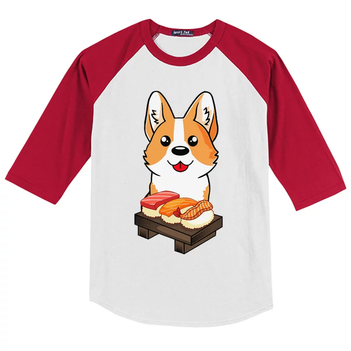 Sushi Life Corgi Dog Lover Kawaii Japanese Anime Gift Kids Colorblock Raglan Jersey