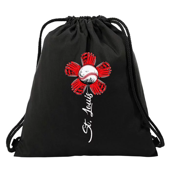 St. Louis Colorful Baseball Flower Souvenir I Love St. Louis Drawstring Bag