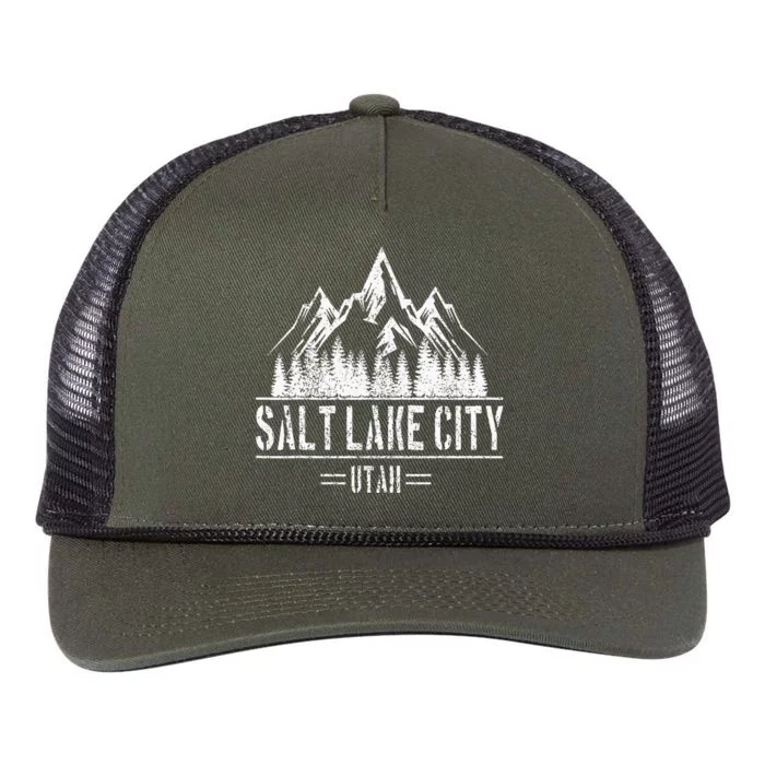 Salt Lake City Utah Mountains Nature Souvenir Retro Rope Trucker Hat Cap