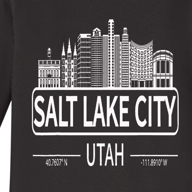 Salt Lake City Utah Skyline Travel To Salt Lake City Baby Long Sleeve Bodysuit