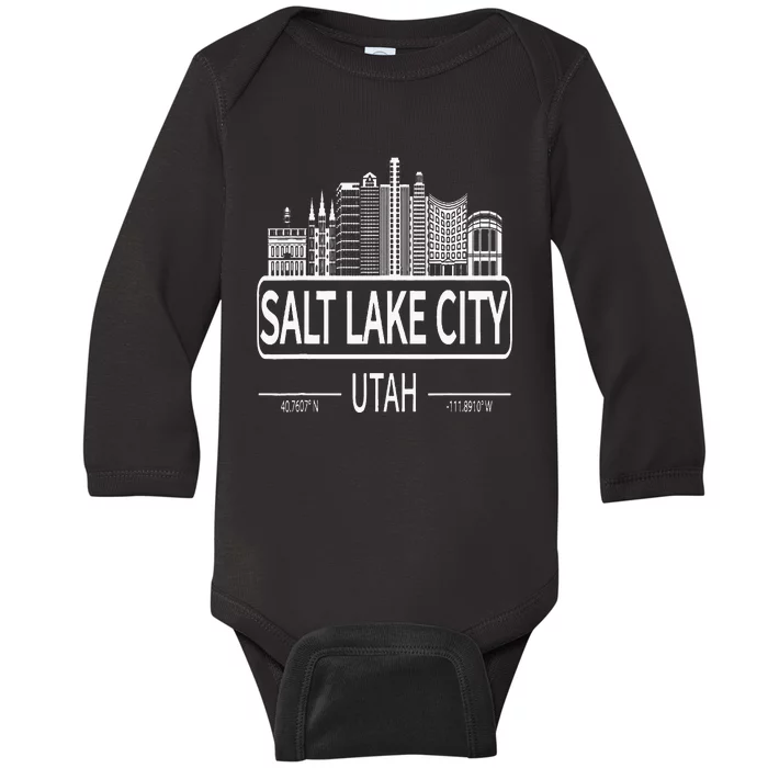 Salt Lake City Utah Skyline Travel To Salt Lake City Baby Long Sleeve Bodysuit