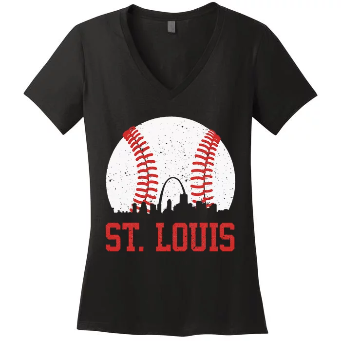 St. Louis Cityscape Vintage Baseball City Women's V-Neck T-Shirt