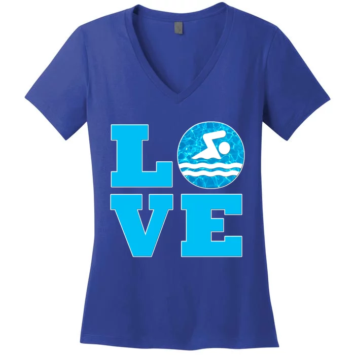 Swim Love Cool Gift For Swimmers And Swimming Coaches Women's V-Neck T-Shirt