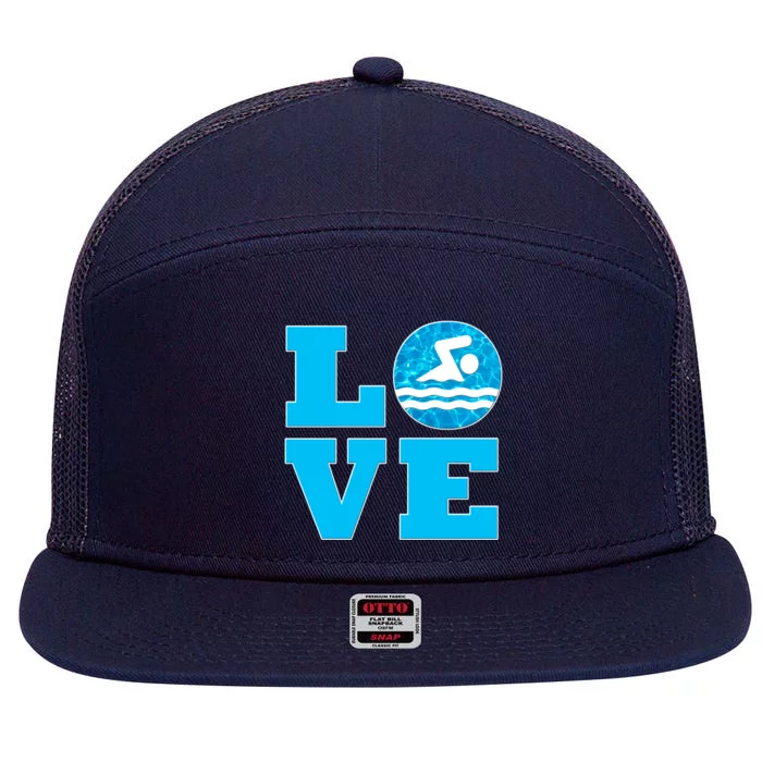 Swim Love Cool Gift For Swimmers And Swimming Coaches 7 Panel Mesh Trucker Snapback Hat