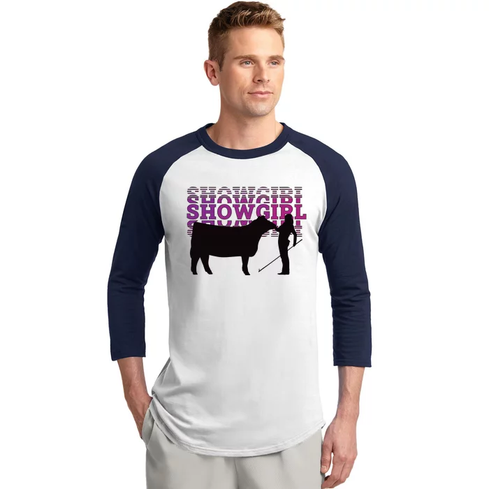 Showgirl Livestock Cattle Showing Fun Show Cattle Baseball Sleeve Shirt