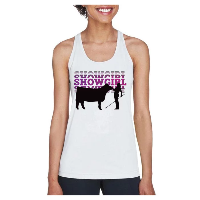 Showgirl Livestock Cattle Showing Fun Show Cattle Women's Racerback Tank