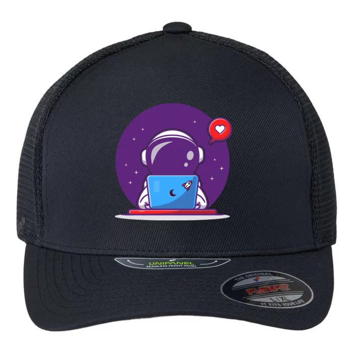 Sending Love, Cute Astronaut On A Laptop Flexfit Unipanel Trucker Cap