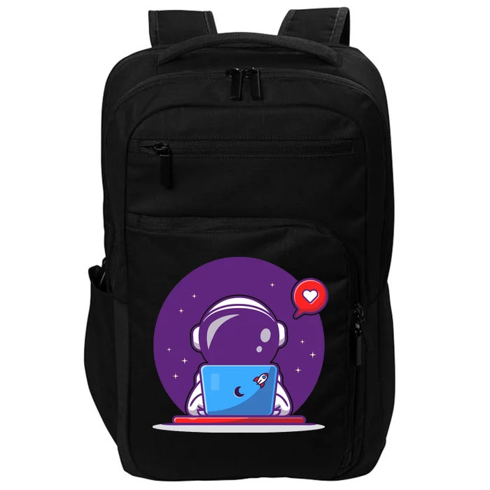 Sending Love, Cute Astronaut On A Laptop Impact Tech Backpack