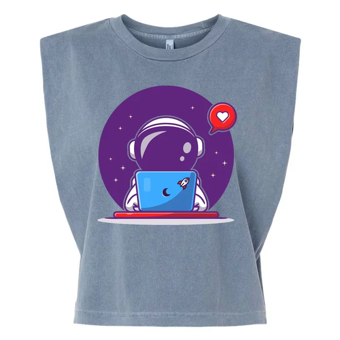 Sending Love, Cute Astronaut On A Laptop Garment-Dyed Women's Muscle Tee