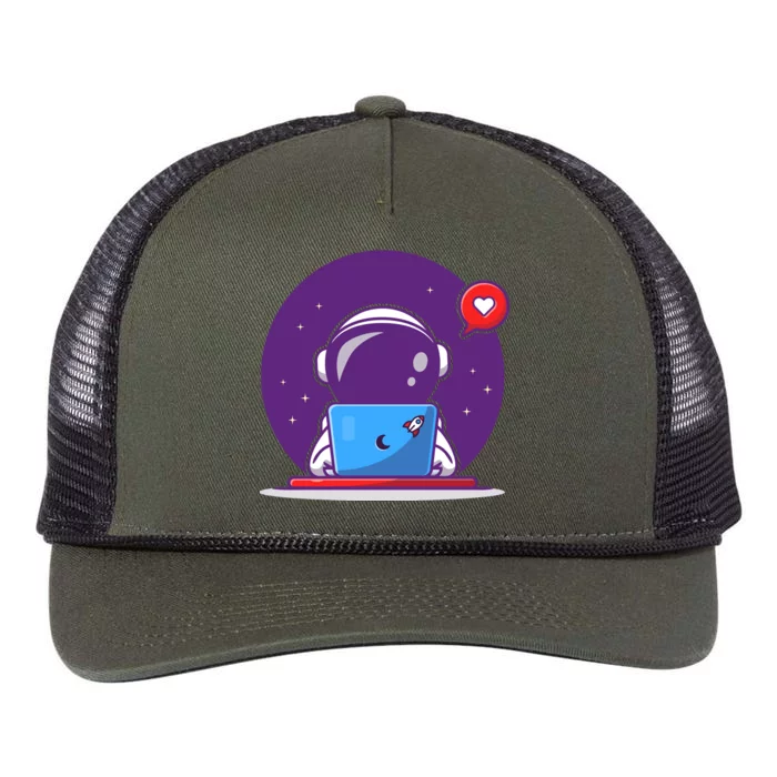 Sending Love, Cute Astronaut On A Laptop Retro Rope Trucker Hat Cap