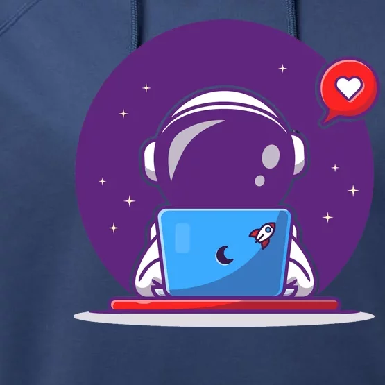 Sending Love, Cute Astronaut On A Laptop Performance Fleece Hoodie