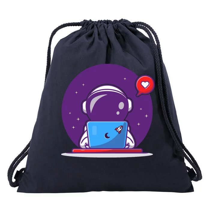 Sending Love, Cute Astronaut On A Laptop Drawstring Bag