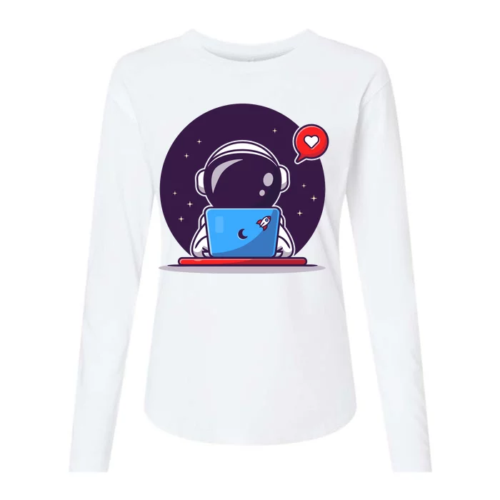 Sending Love, Cute Astronaut On A Laptop Womens Cotton Relaxed Long Sleeve T-Shirt