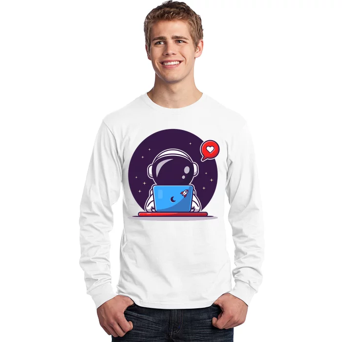 Sending Love, Cute Astronaut On A Laptop Long Sleeve Shirt