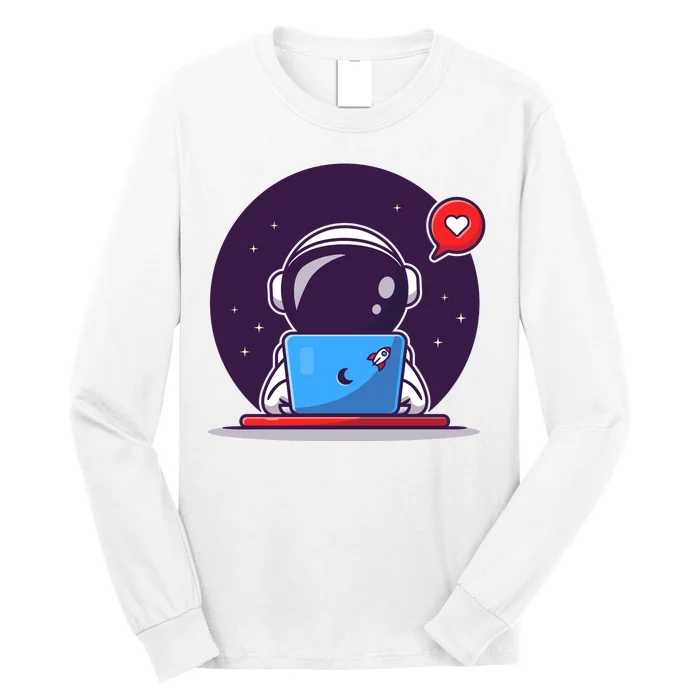 Sending Love, Cute Astronaut On A Laptop Long Sleeve Shirt