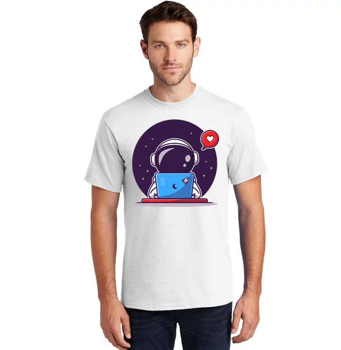 Sending Love, Cute Astronaut On A Laptop Tall T-Shirt