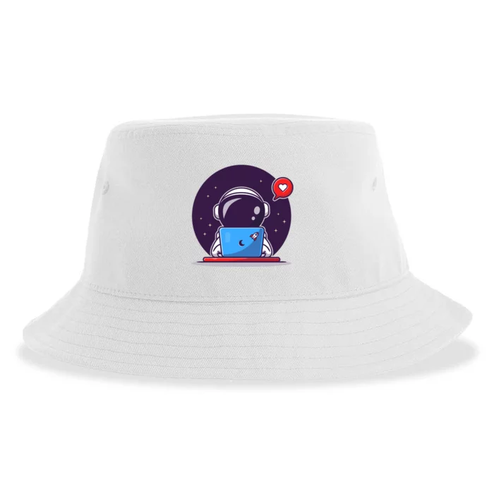 Sending Love, Cute Astronaut On A Laptop Sustainable Bucket Hat