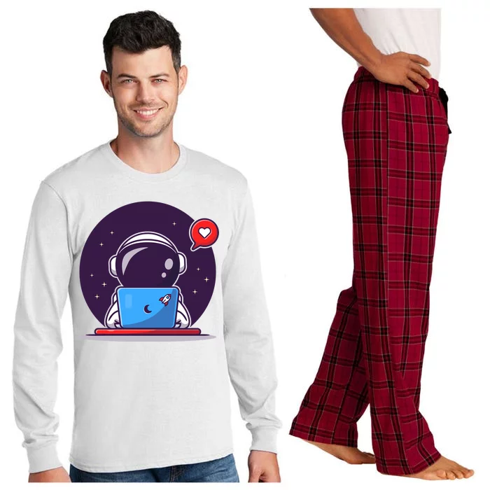 Sending Love, Cute Astronaut On A Laptop Long Sleeve Pajama Set