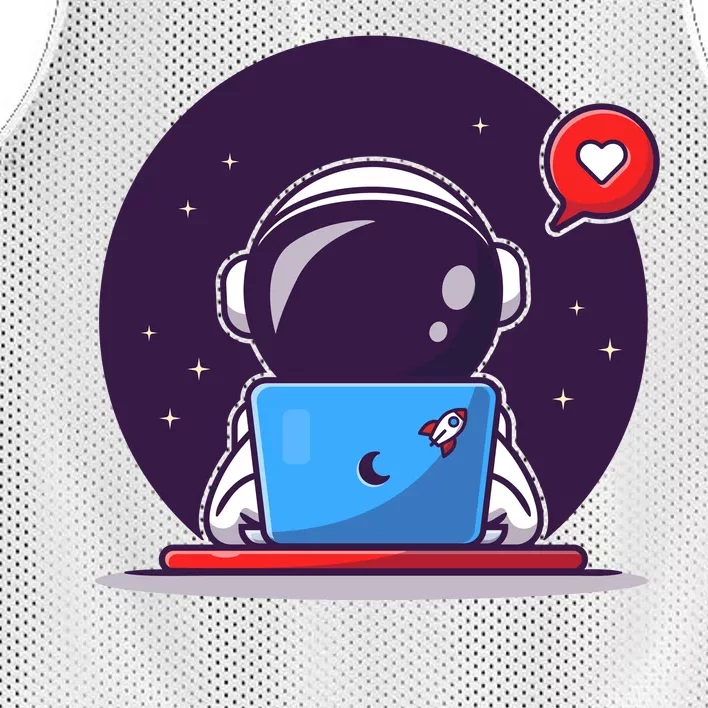 Sending Love, Cute Astronaut On A Laptop Mesh Reversible Basketball Jersey Tank