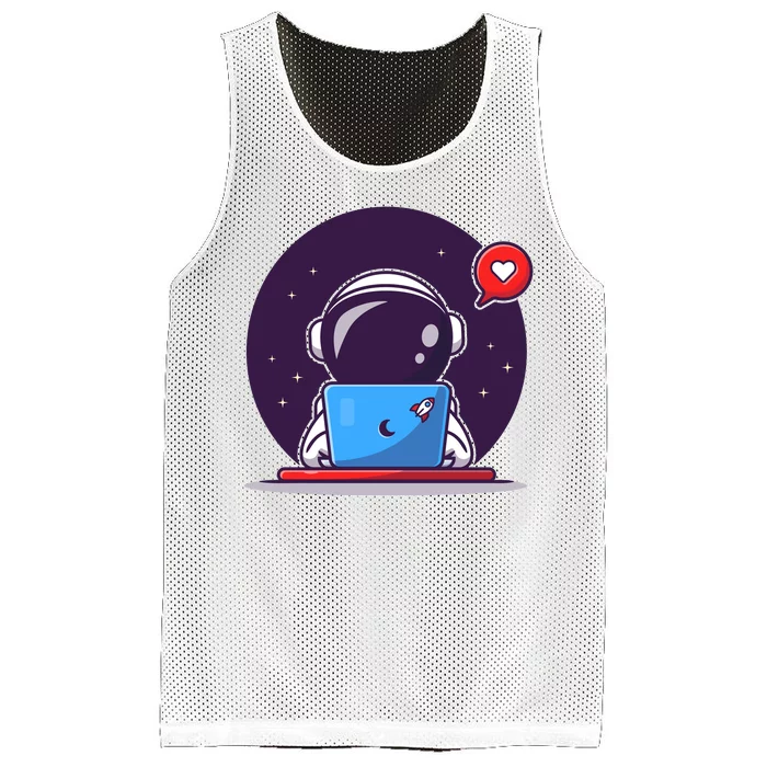 Sending Love, Cute Astronaut On A Laptop Mesh Reversible Basketball Jersey Tank