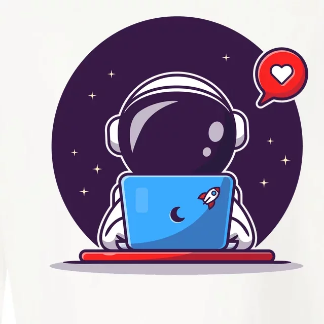 Sending Love, Cute Astronaut On A Laptop Cropped Pullover Crew