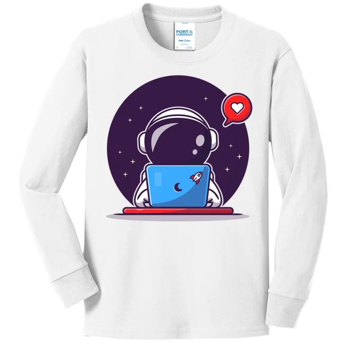 Sending Love, Cute Astronaut On A Laptop Kids Long Sleeve Shirt