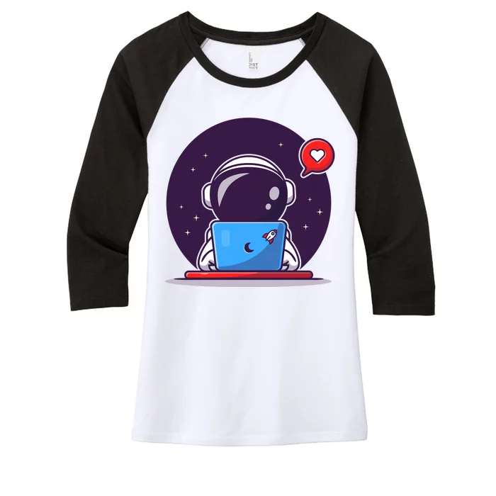 Sending Love, Cute Astronaut On A Laptop Women's Tri-Blend 3/4-Sleeve Raglan Shirt