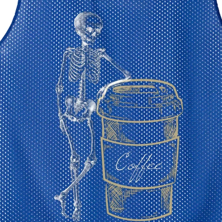 Skeleton Large Coffee Cup Cappuccino Lovers Funny Halloween Gift Mesh Reversible Basketball Jersey Tank