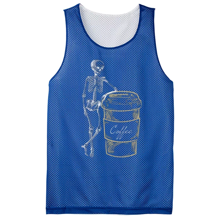 Skeleton Large Coffee Cup Cappuccino Lovers Funny Halloween Gift Mesh Reversible Basketball Jersey Tank