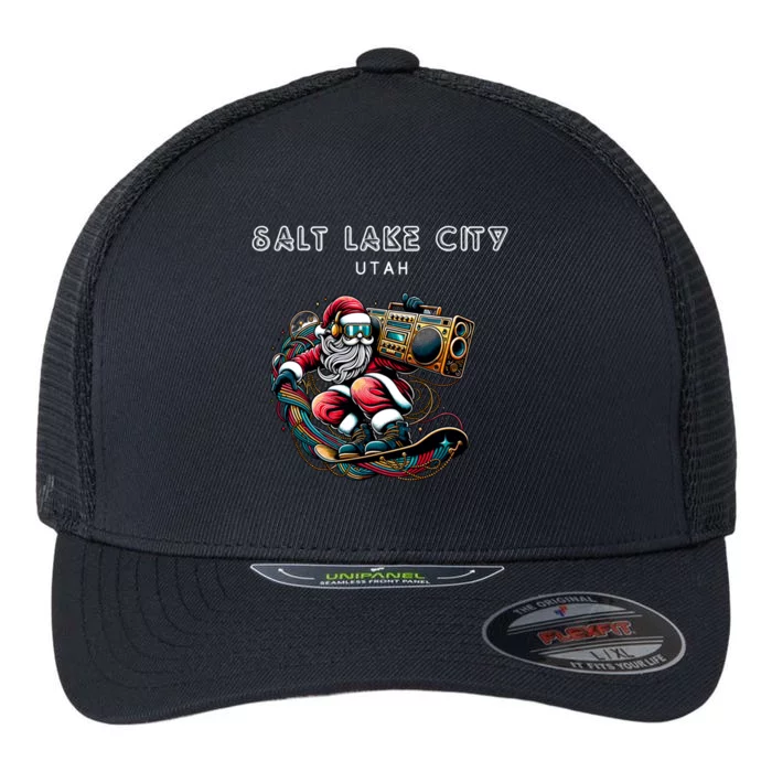 Salt Lake City Utah Cool Snowboard Christmas Santa Gift Flexfit Unipanel Trucker Cap