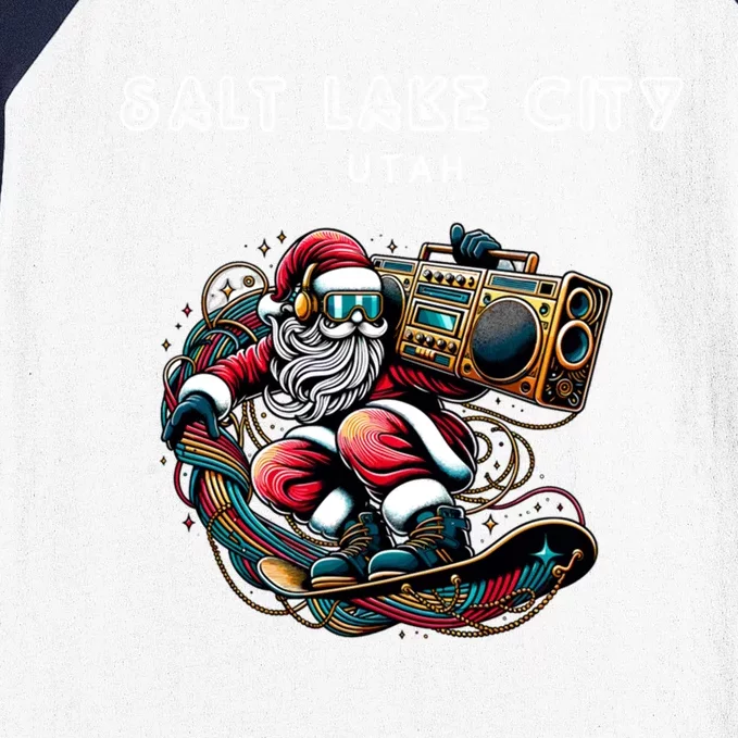 Salt Lake City Utah Cool Snowboard Christmas Santa Gift Baseball Sleeve Shirt