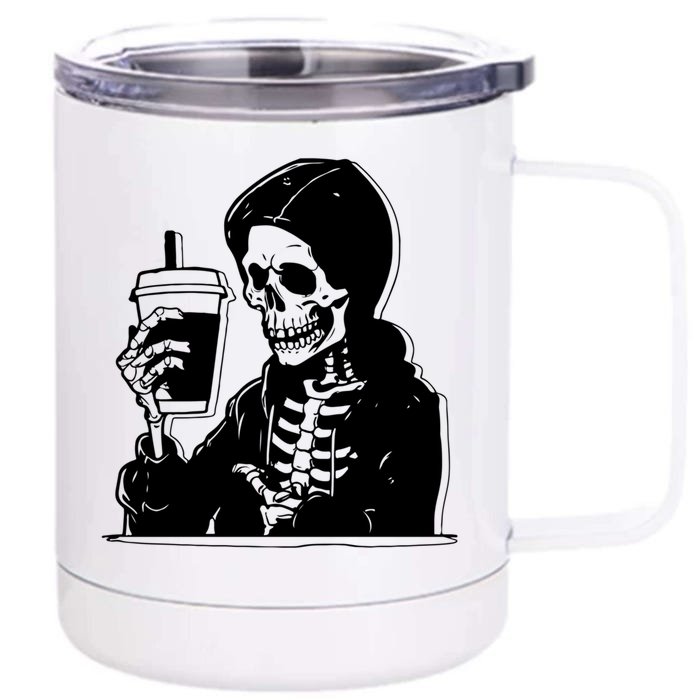 Skeleton Latte Coffee Cups Vintage Retro Halloween Party Funny Gift Front & Back 12oz Stainless Steel Tumbler Cup