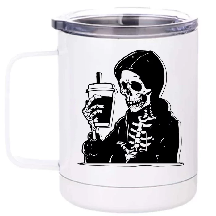 Skeleton Latte Coffee Cups Vintage Retro Halloween Party Funny Gift Front & Back 12oz Stainless Steel Tumbler Cup