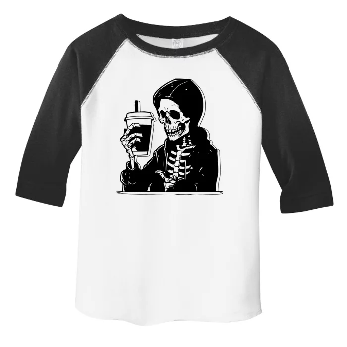 Skeleton Latte Coffee Cups Vintage Retro Halloween Party Funny Gift Toddler Fine Jersey T-Shirt