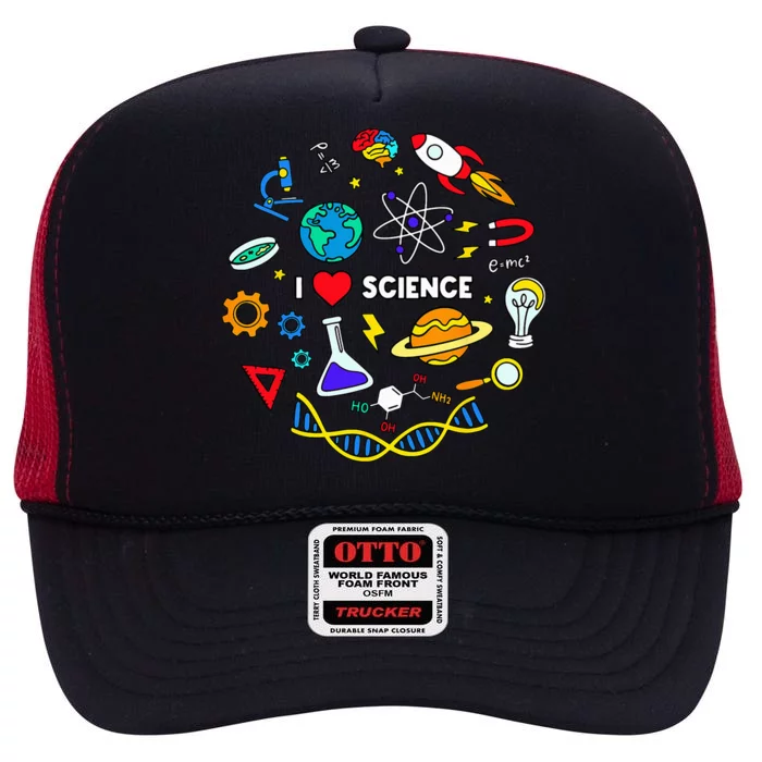 Science Lover Chemistry Biology Physics Love Science High Crown Mesh Trucker Hat