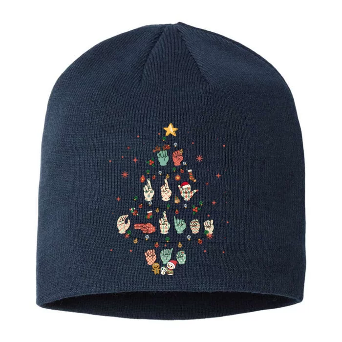 Sign Language Christmas Tree Merry Christmas Asl 8 1/2in Sustainable Knit Beanie