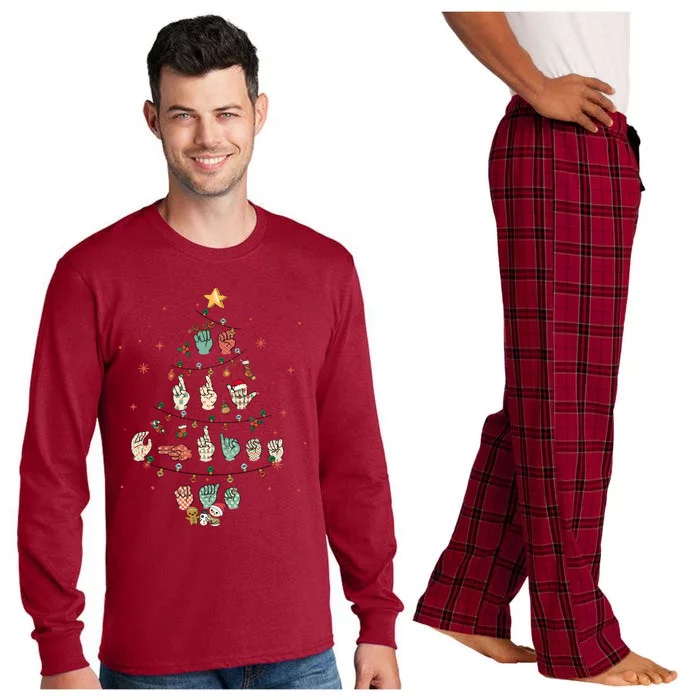 Sign Language Christmas Tree Merry Christmas Asl Long Sleeve Pajama Set