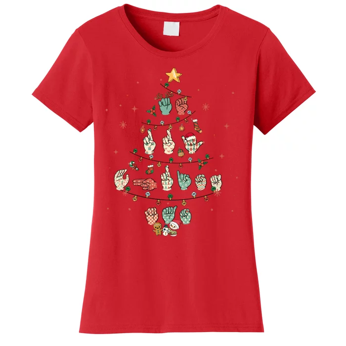 Sign Language Christmas Tree Merry Christmas Asl Women's T-Shirt