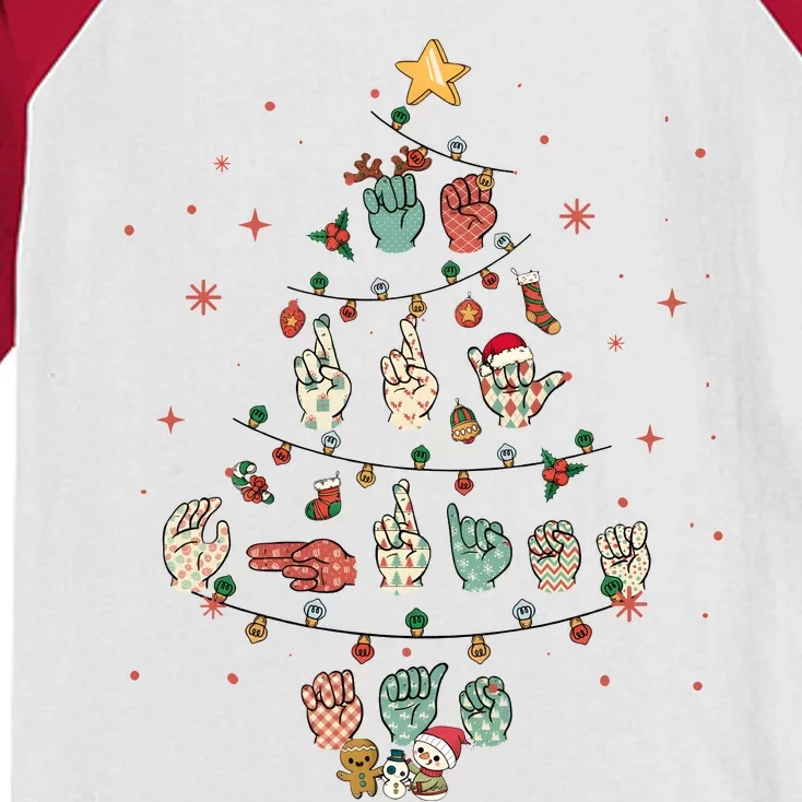 Sign Language Christmas Tree Merry Christmas Asl Kids Colorblock Raglan Jersey