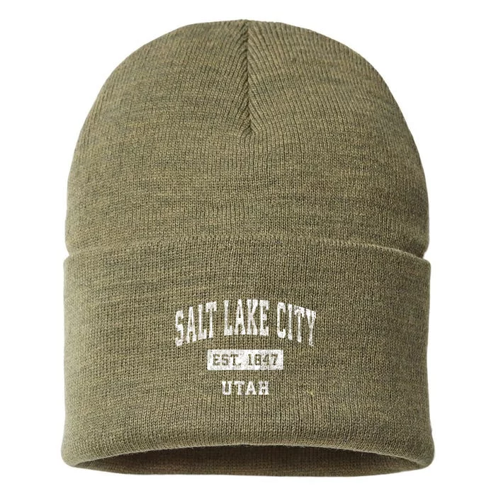 Salt Lake City Utah Ut Vintage Established Sports Design Sustainable Knit Beanie